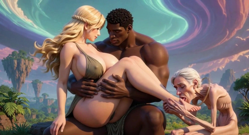 Anime Hentai: Bunicuță de 90 de ani sclavă cu picioare - lingând picioarele fetei în...