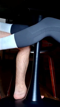Sockjob Under the Table with Huge Cum in Panties