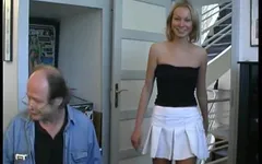 Pretty blonde teen studying French gets sodomized and facialized in 3way