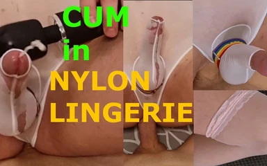Schwuler transvestiert mit vibrator in Nylon-dessous mit gefülltm arsch
