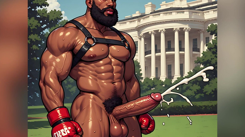 Erotic Man: Muscular Boxers Naked and Cumming Outside White House Ai Art