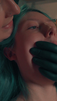 Dirty Sock Gag Hand Over Mouth - Stepmom Punishes Skinny Stepdaughter in the Kitchen