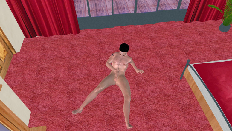 LustMen: Animované 3D gay porno - pohledný muž třese velkým čůrákem, sedí a leží...