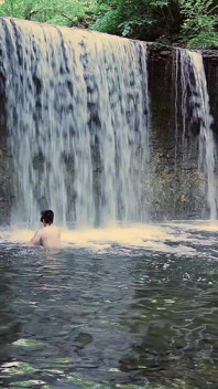 Muscular Asian Hunk Flexes in Speedo by Waterfall - Tight Ass & Hole Tease, Strips Naked & Explodes with Massive Cumshot