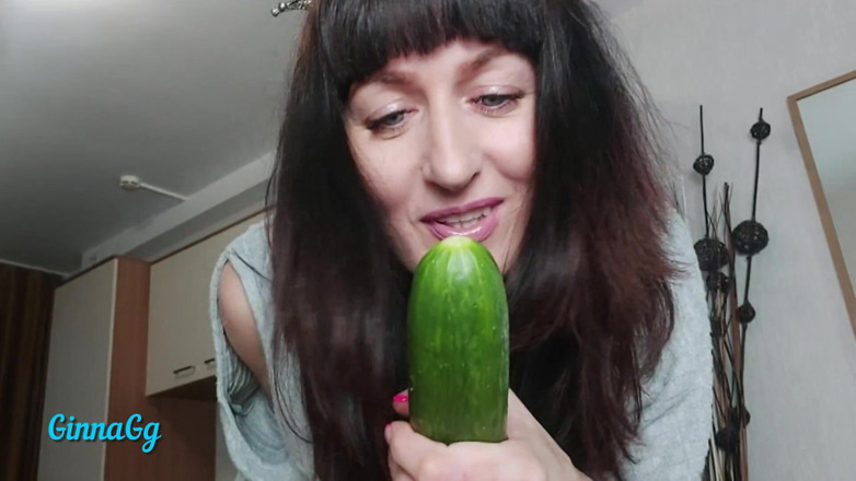 GinnaGg: Queen of Vegetables Fucks Cucumber in Black Condom