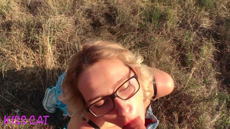 KissCat: Pov real outdoor doggy style sex &amp; sloppy blowjob cum mouth -...