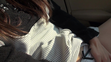 Caribbeancom: hairy japanese chick blows her lover's cock in the car