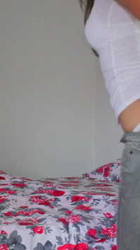 Skinny Brunette Strips and Touches Herself