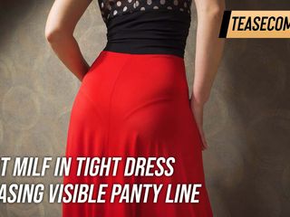 Teasecombo 4K: Gorąca milf w obcisłej sukience dokucza widoczna linia majtek