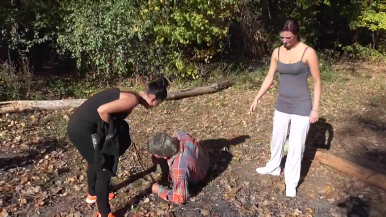 Femdom Austria: Dominant joggers walking their pet slave