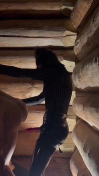 Dark Pegging on the Stairs with a Pink Dildo