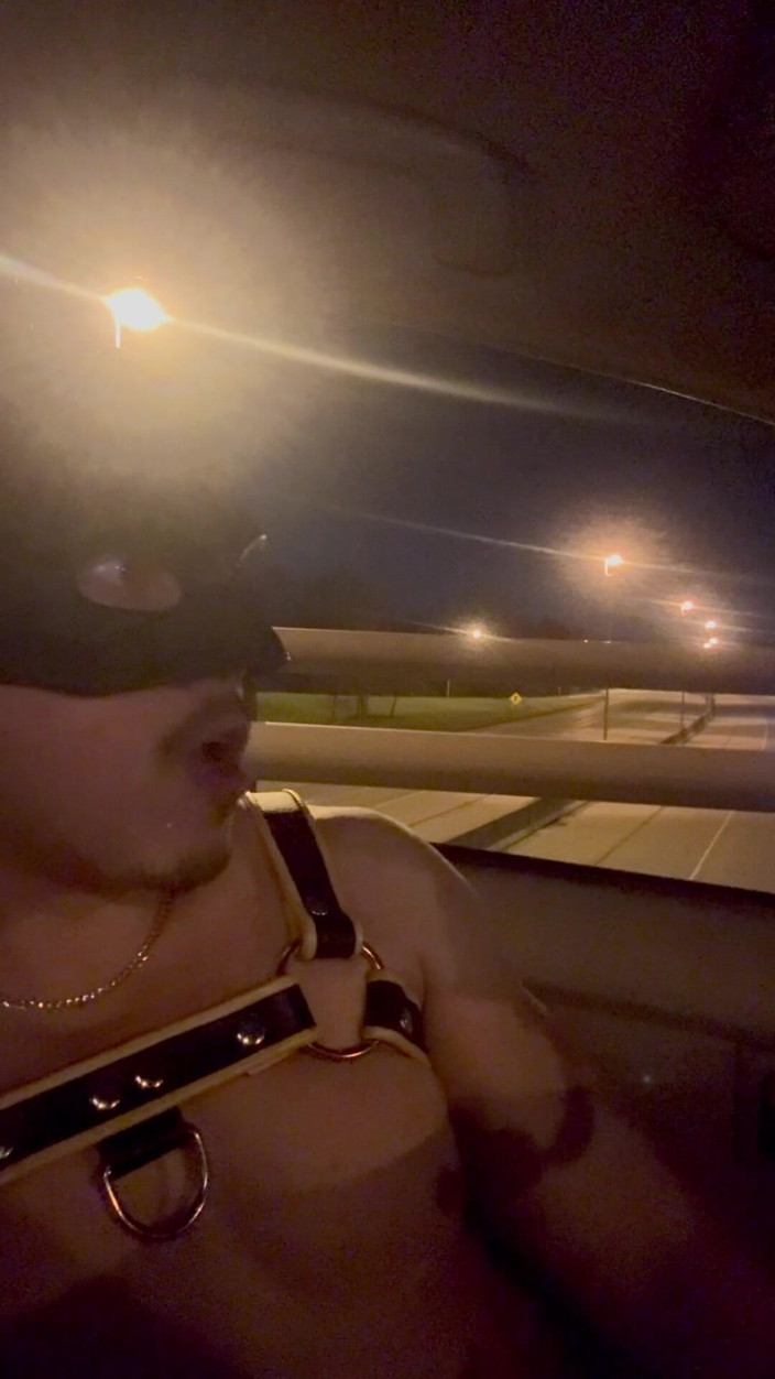 Barenakedmuscles: Almost Caught: Leather Muscle God’s Risky Bridge Flex &amp; Stroke