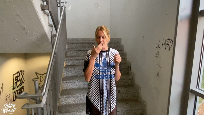 Miley Weasel: Horny Blonde MILF Slut Gets Fucked Throughout the Parking Garage