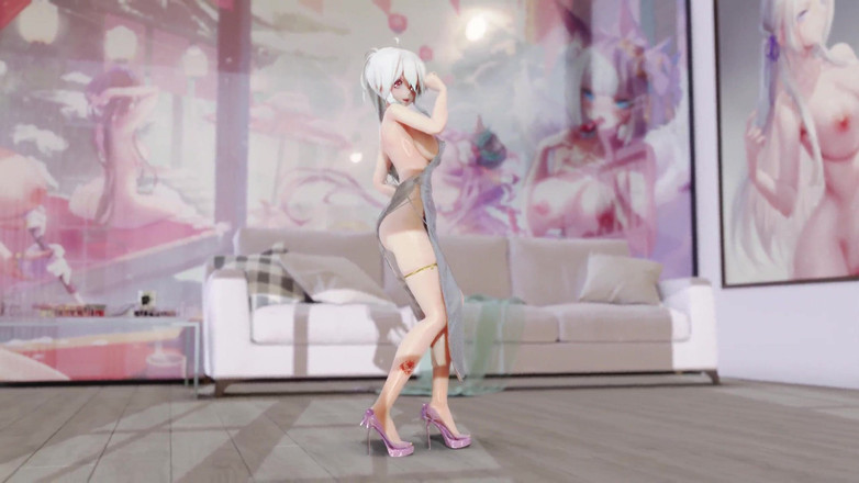 MikuMotion: [mmd] 弱音iu-lila 连衣裙脱衣舞 爆乳