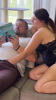 Amateur Wife Gives A Surprise Blowjob While Her Husband Reads a Book