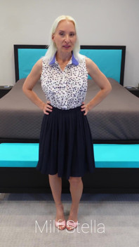 Blue Dress with Pink Mules