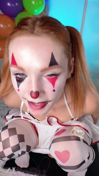 Clown Squirts While Riding Dildo in Ass