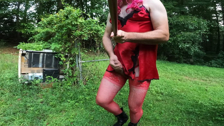 Jon Screcrow: Raw Unedited Crossdresser in Lingerie Outside