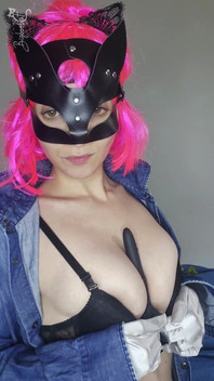 Listen to My Moans with My Kitty Mask and Natural Tits
