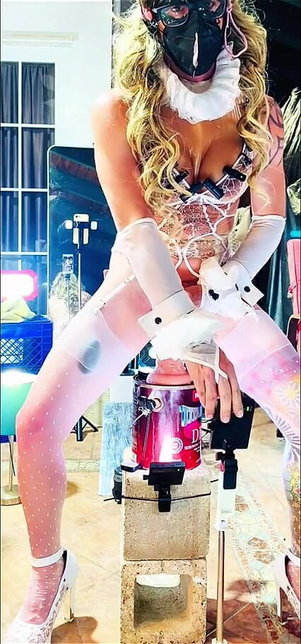 Sexy Shemale White Bodysuit Benito414 Riding Dildo Inside (Cintia)