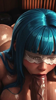 Aksi Cepat - Si Cantik Rambut Biru Dengan Penutup Mata Di Onsen Beruap