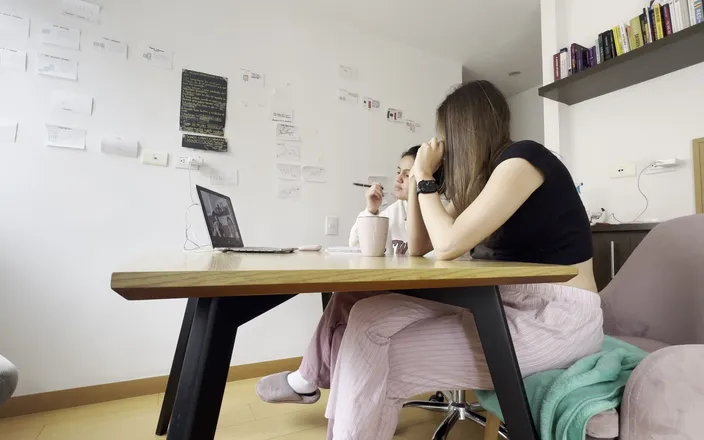 scarlettandc: Two Girls Touch Each Other During a Video Call Without...