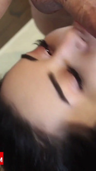 Fit Asian Guy Cums on Slim Brunette Ass After Couch Rimjob