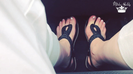 Goddess Misha Goldy: Feet tease in mustang cabriolet