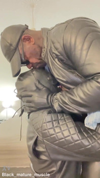 Interracial Leather Muscle Tit & Cock Play