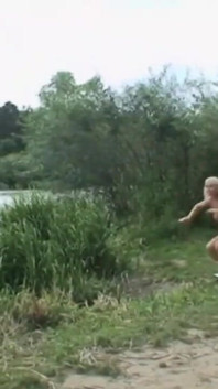 A blond girl washes herself by the river and two old men see her and want to fuck her