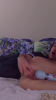 Ftm Wearing Sneakers Fucks His Pussy with 8 Inch Dildo