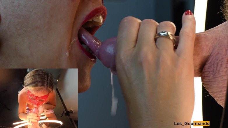 Les Gourmands: MiLF troia mascherata con il rossetto fa un pompino e...