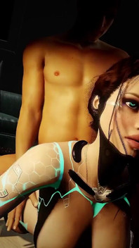 Scopare una bambola del sesso robot sul pavimento punto di vista