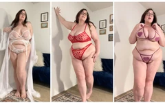 Bystiga BBW brud försöker på sexiga underkläder