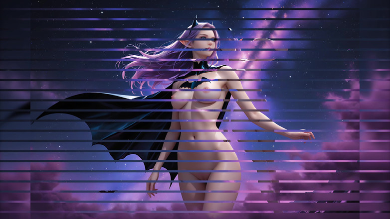 LustRender: Lustrender diaporama : Batgirl, elfe nue, dans Purple Cosmic Dust Night...