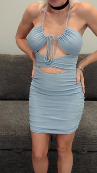 Ice Blue Sparkly Dress with Silver Sparkly Heels Try on