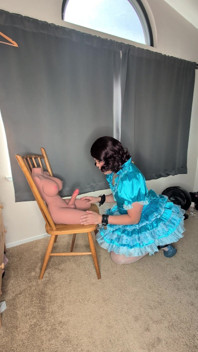 Satin Sissy Maid Plugs Herself and Sucks Her Doll
