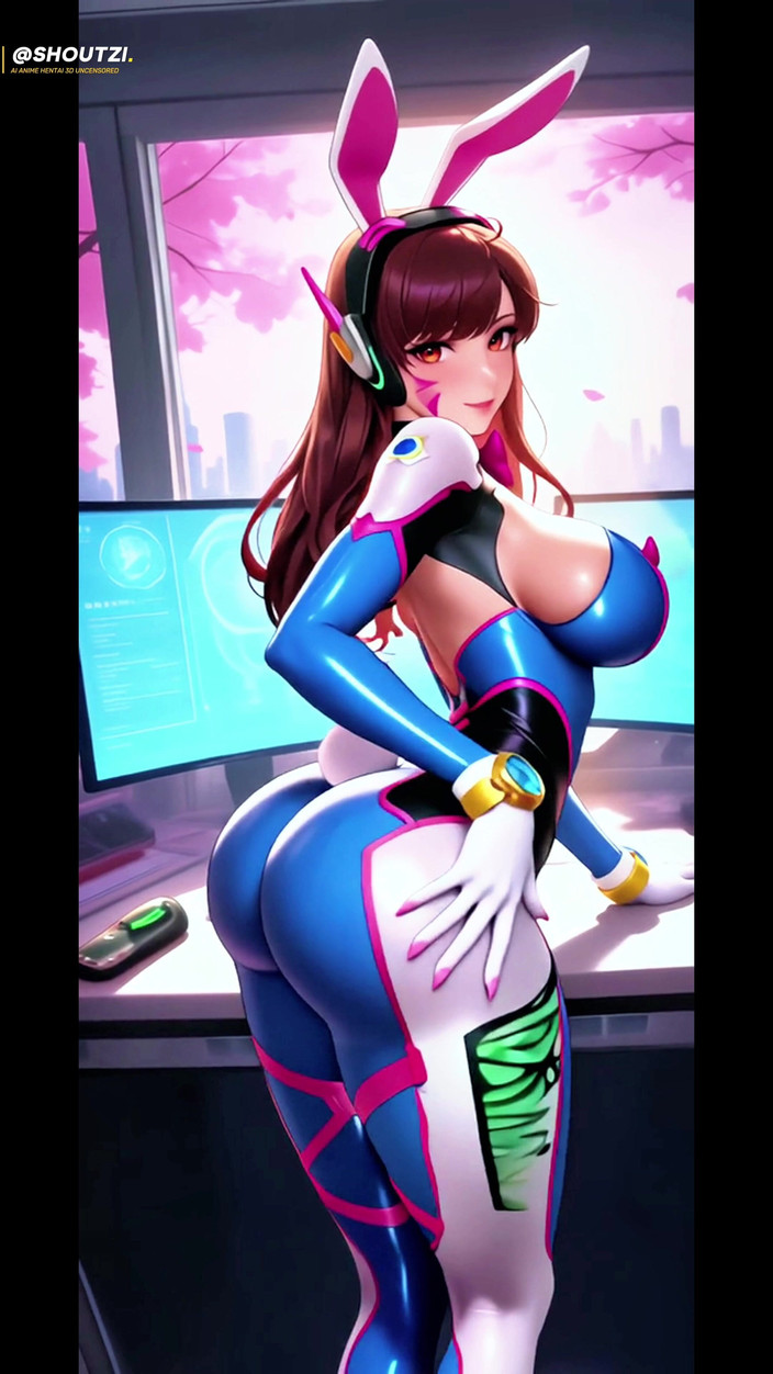Shoutzi Anime Hentai3D Uncensored: D.va взрывается от удовольствия в Ахэгао, сперма капает из её рта, пока она её разминает.