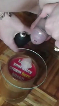 Sissy in Chastity Milks Her Prostate and Collects Cum