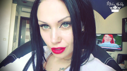 Goddess Misha Goldy: Luscious red lips tease