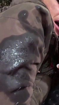 Brown Downjacket Tease, Long Nails, Deep Sloppy Throat and Cum on My Sleeve