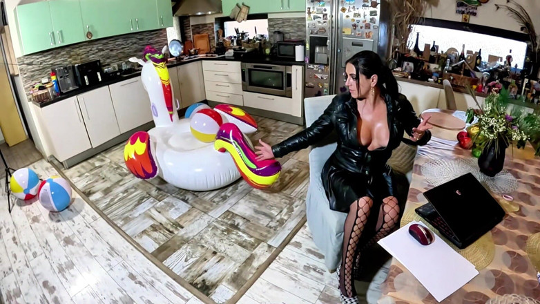 MilfyCalla: Dominant Biker Leather MILF Inflatable Office Fantasy. Beach Balls, Oral,...