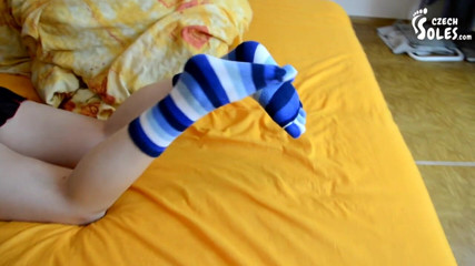 Czech Soles - foot fetish content: Toe socks tease in bed