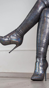 Shoeplay and Walking in Holo High Heel Thigh High Boots (shoe Collection) - Dame Olga 4K (718)