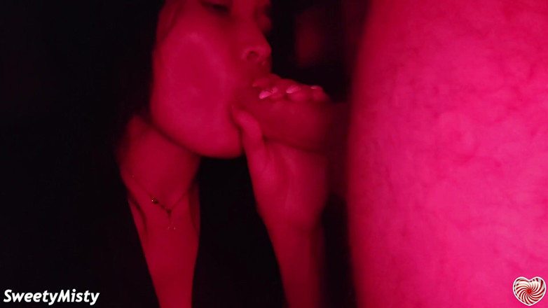 Sweety Misty: Hot girlfriend sensual blowjob big cock before party - closeup