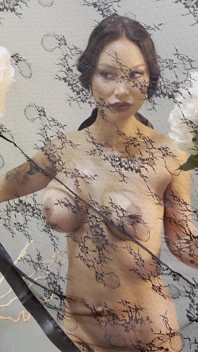 Monika Fox Naked with Flowers Behind a Veil
