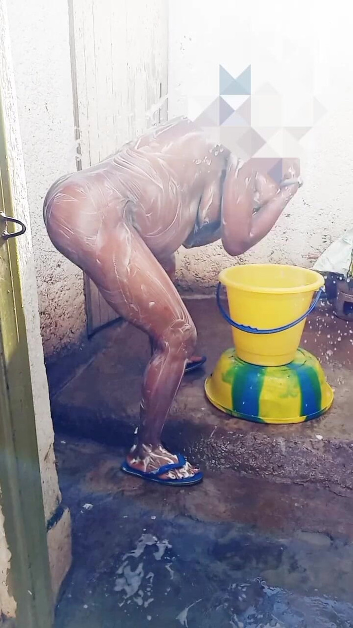 Me and my new slut: Outdoor Bathing My Pregnant Girlfriend in Dirty Environment