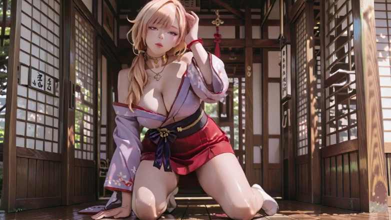 Seraphina Vale: Blonde Goddess in the Japanese Corridor, Lazy Gazes, Hand on...