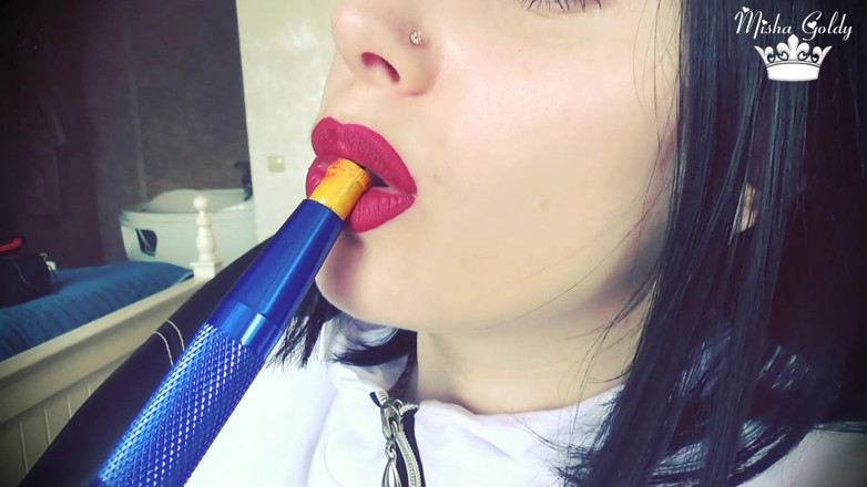 Goddess Misha Goldy: Smoke from dark red big lips