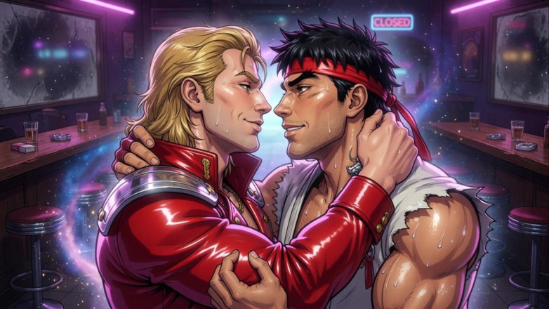 Erotic Man: Ken और Ryu मेकिंग आउट (ai)